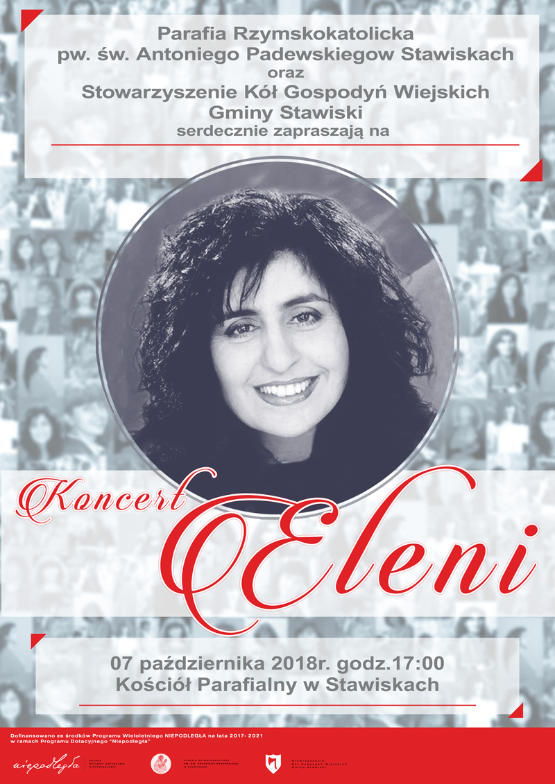 6. 07.10.2018 1. Plakat Koncert Eleni z okazji Odzyskania Niepodległości w Kokściele Parafialnym w Stawiskach web